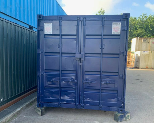 head on view of red storage container