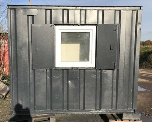 view of the exterior of the grey portable office