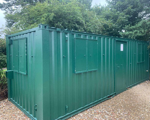 high security shipping container office and canteen for sale in green 24 by 9