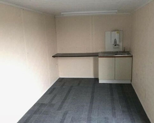 view of the kitchen area in the portable office / canteen