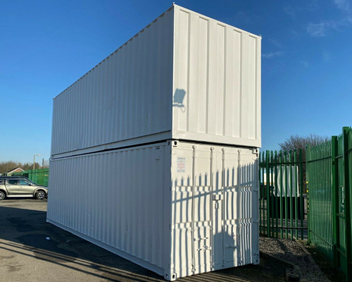 side view of white shipping container